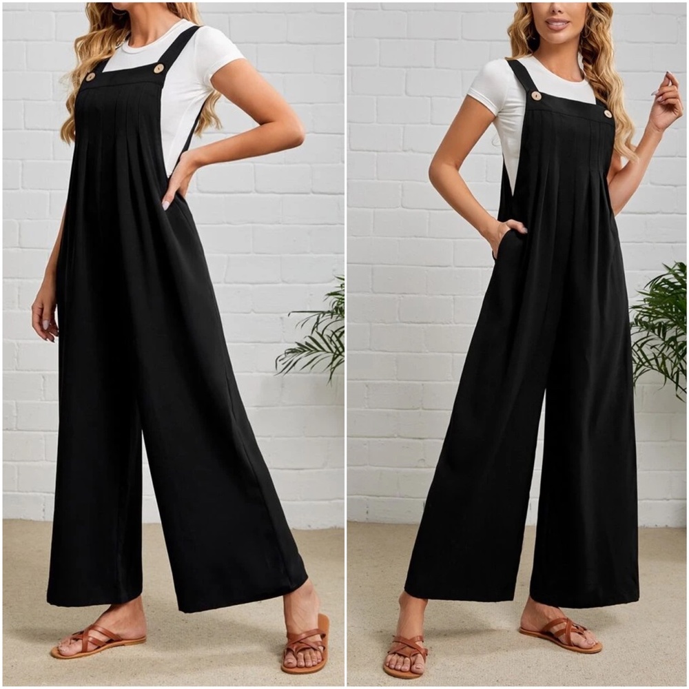 Black Wide leg Minimalist Jumpsuit Jumper - Picture 3 of 3